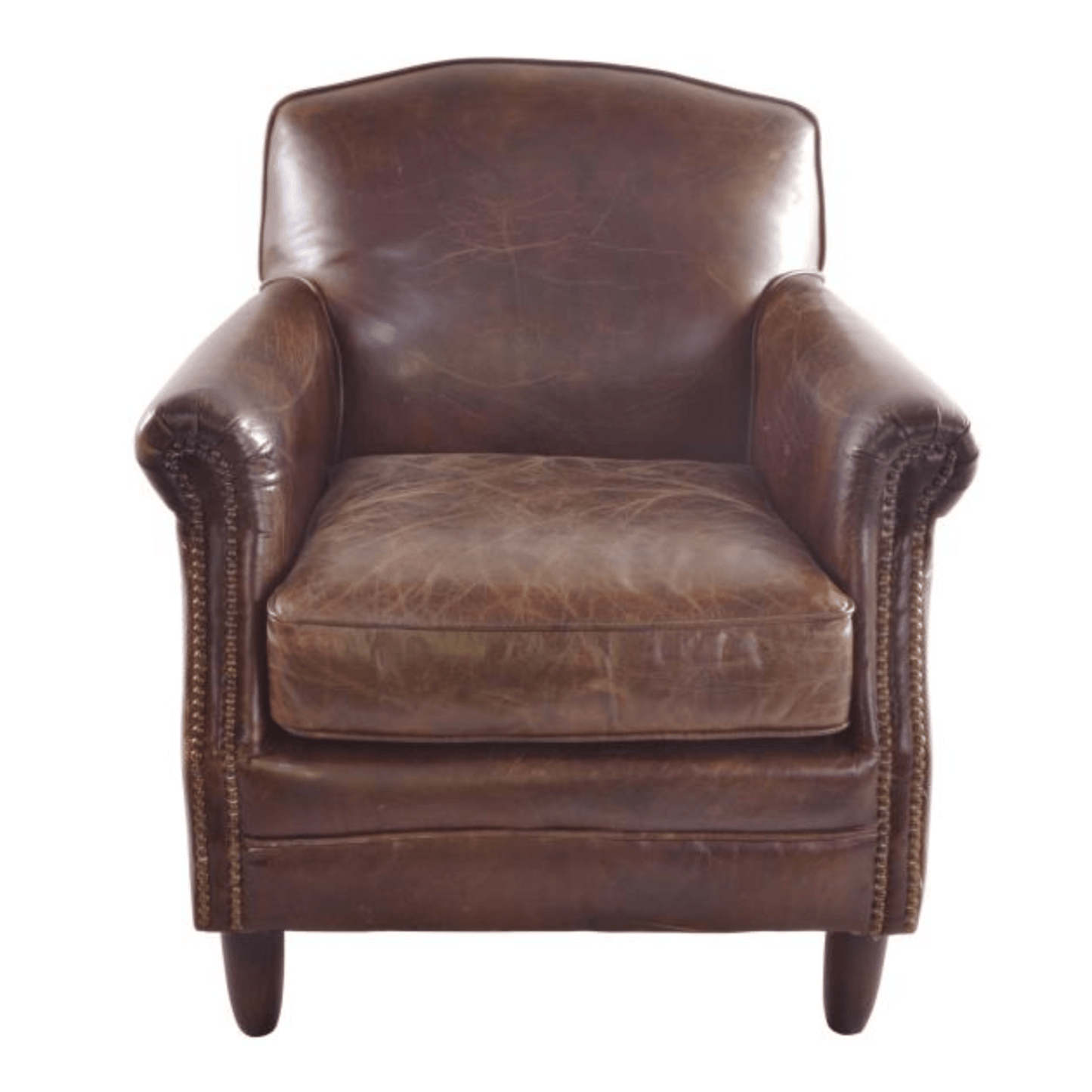 Vintage Studded Front Leather Armchair