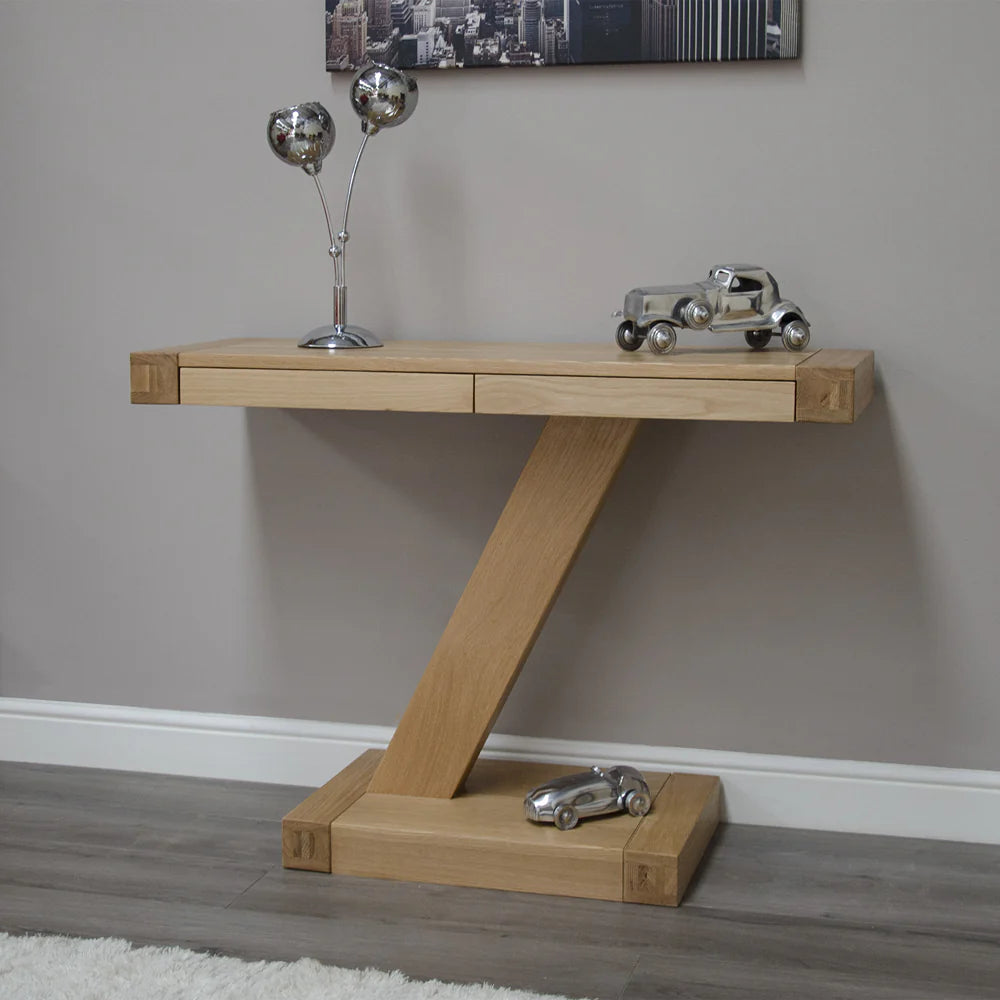 Z Wooden 2 Drawers Console Table, Oak Wood