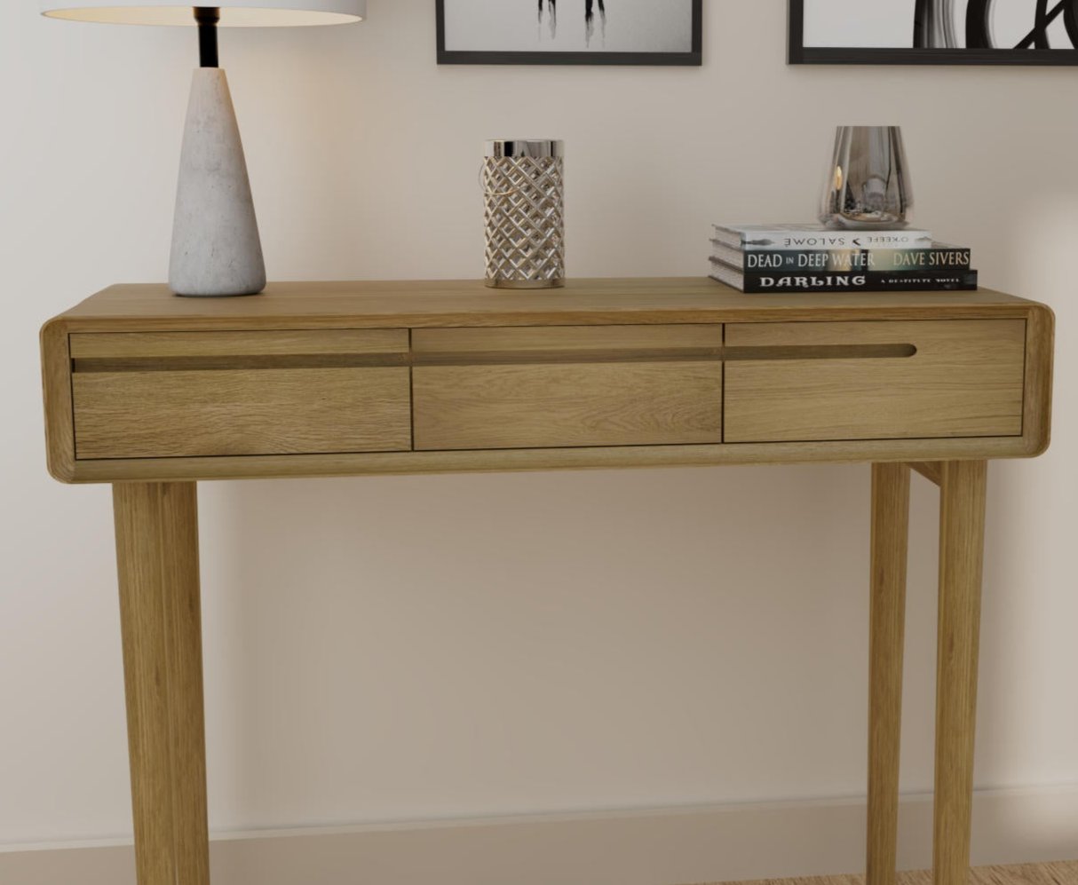 Scandic 3 Drawers Console Table, Oak Wood