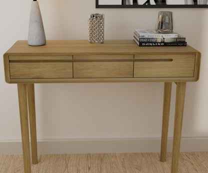 Scandic 3 Drawers Console Table, Oak Wood