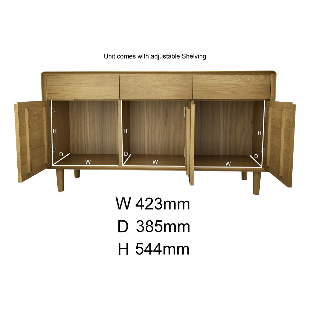 Scandic 3 Door Large Sideboard, Oak Wood