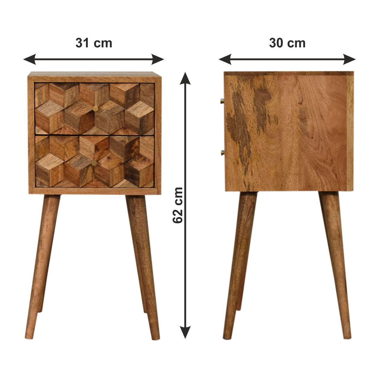 Cube carved mango wood bedside table