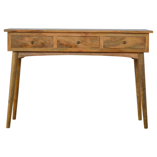 Console table with 3 drawers made from mango wood in oak finish