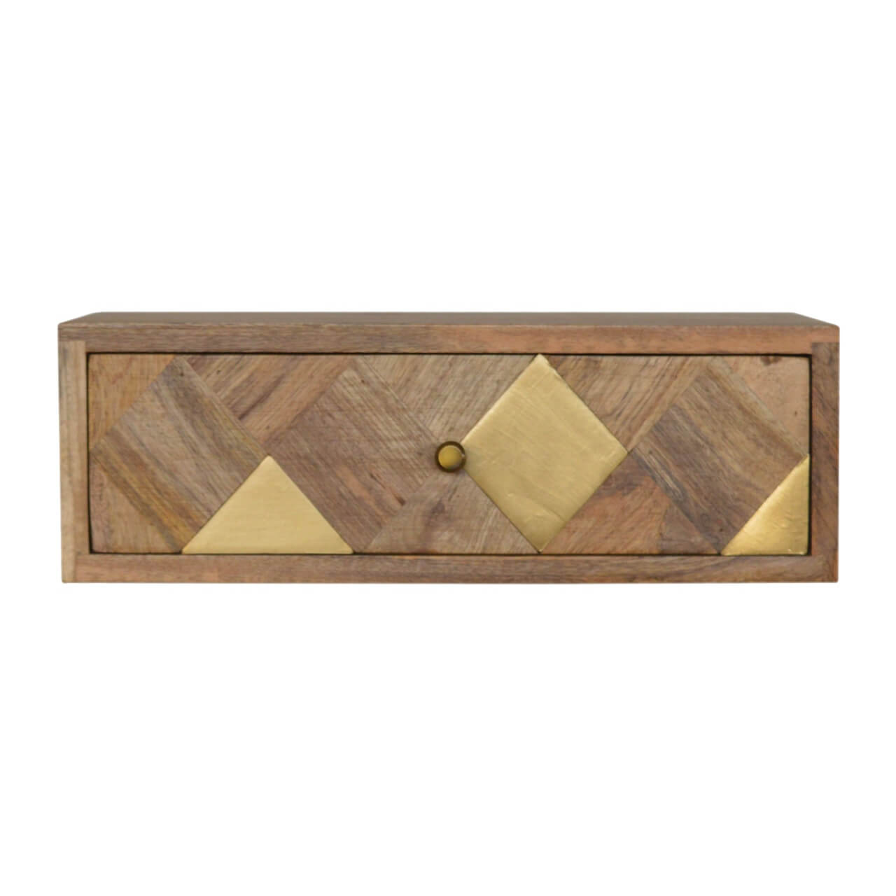 Brass and mango wood wall mounted bedside table