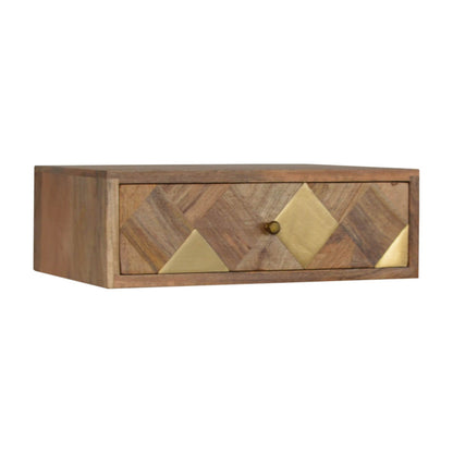 Brass and mango wood wall mounted bedside table