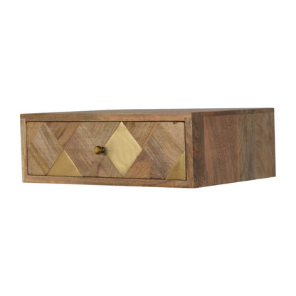 Brass and mango wood wall mounted bedside table