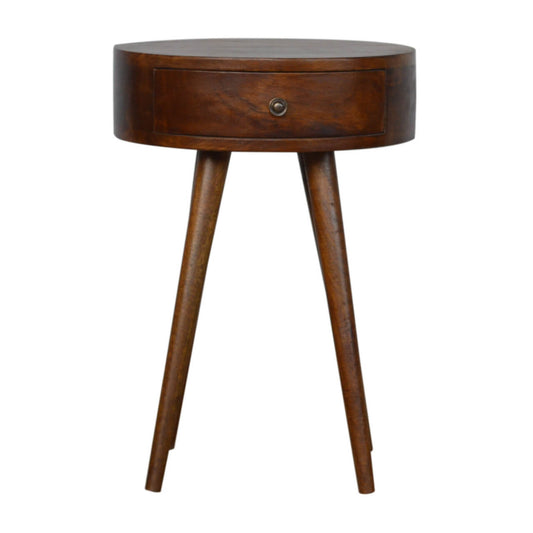 Chestnut finish circular bedside table mango wood