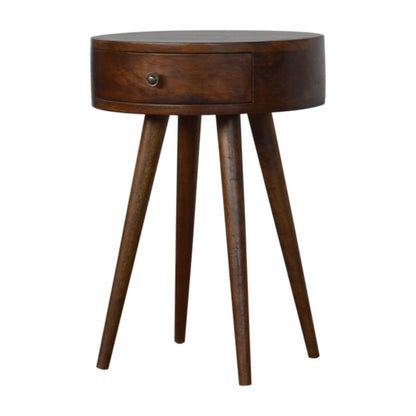 Chestnut finish circular bedside table mango wood