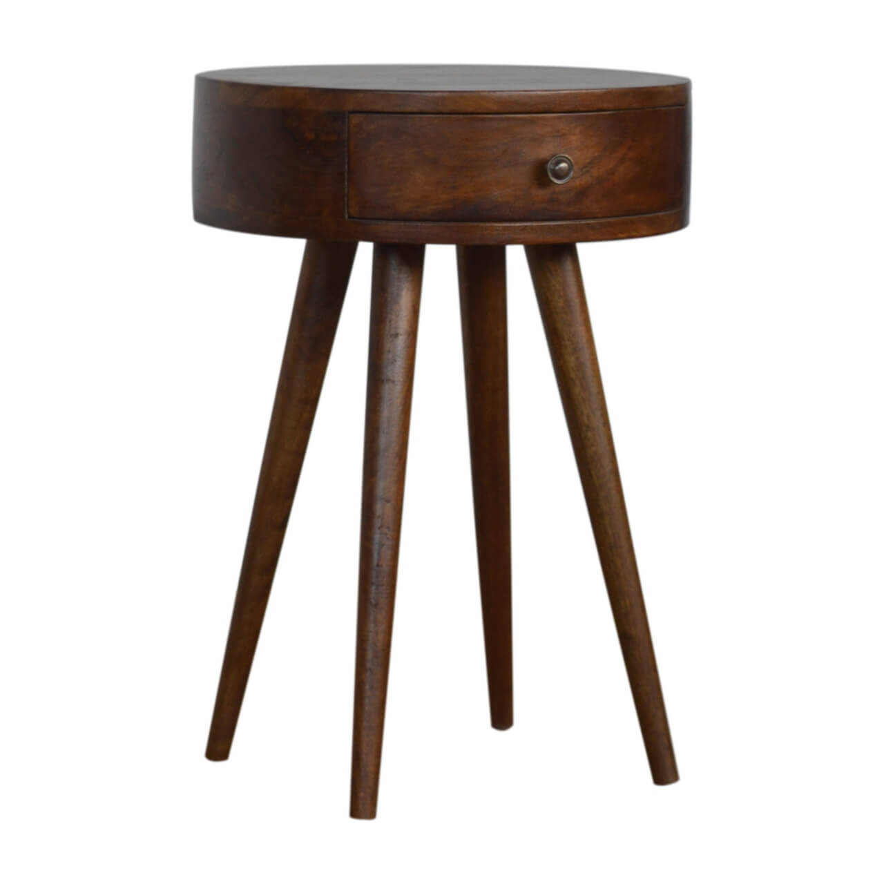 Chestnut finish circular bedside table mango wood