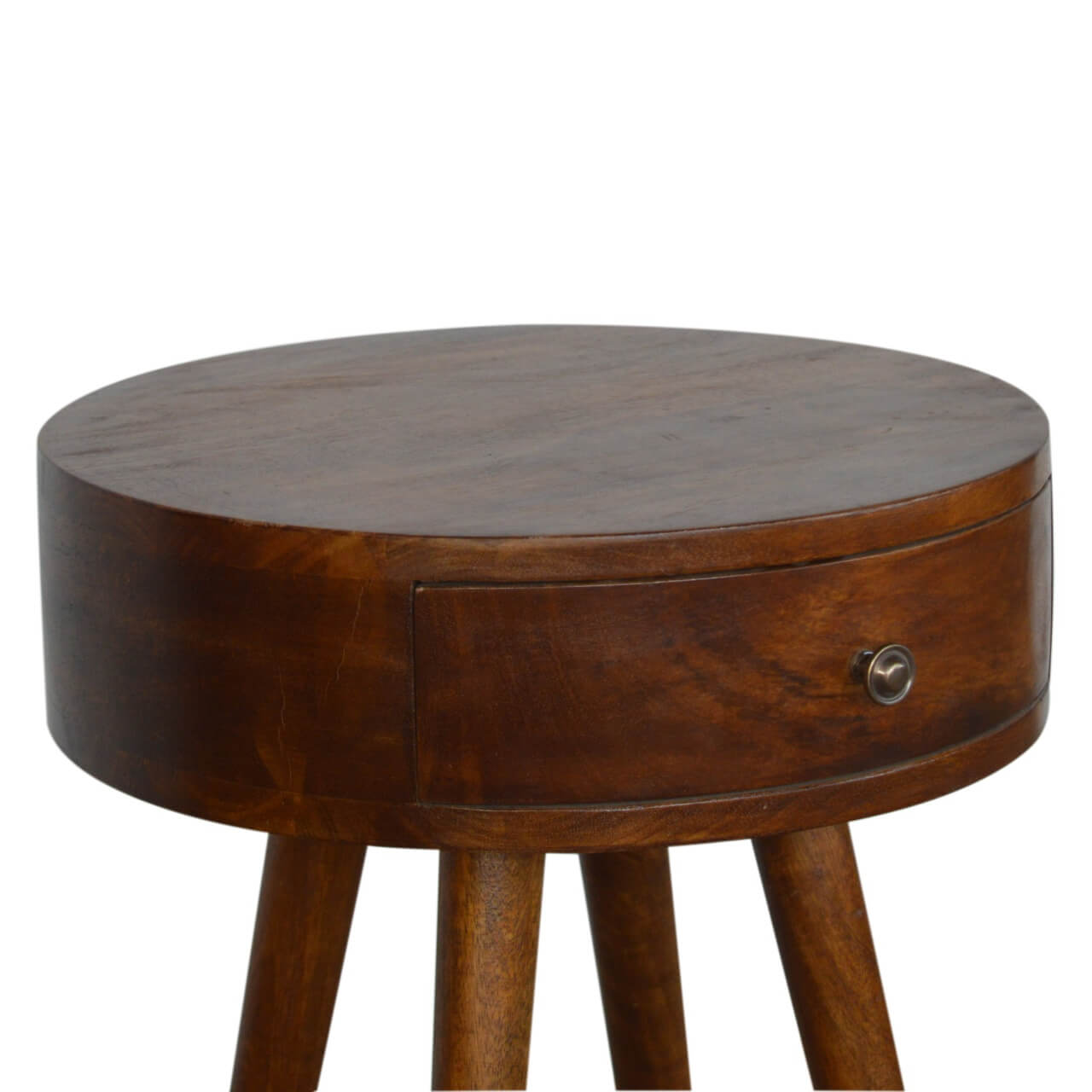 Chestnut finish circular bedside table mango wood