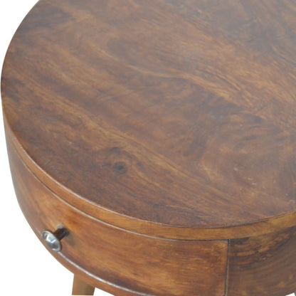 Chestnut finish circular bedside table mango wood