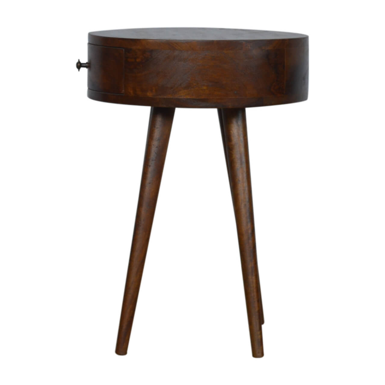 Chestnut finish circular bedside table mango wood