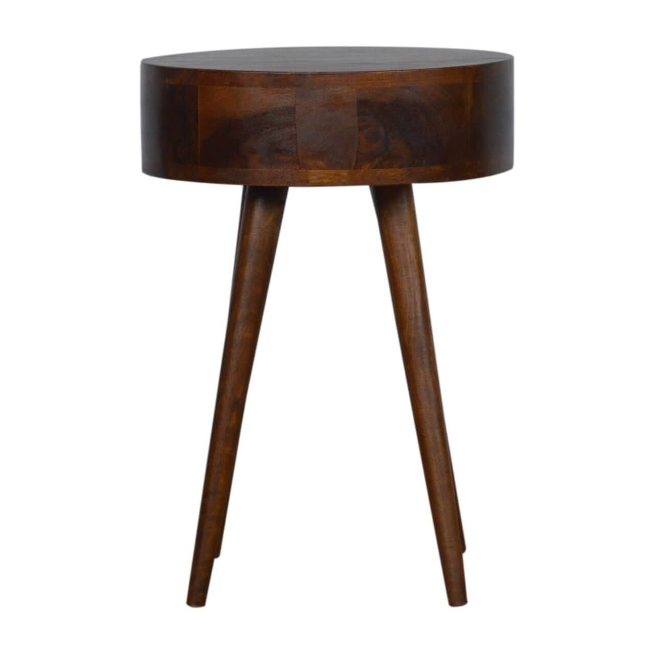 Chestnut finish circular bedside table mango wood