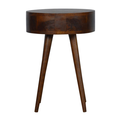 Chestnut finish circular bedside table mango wood