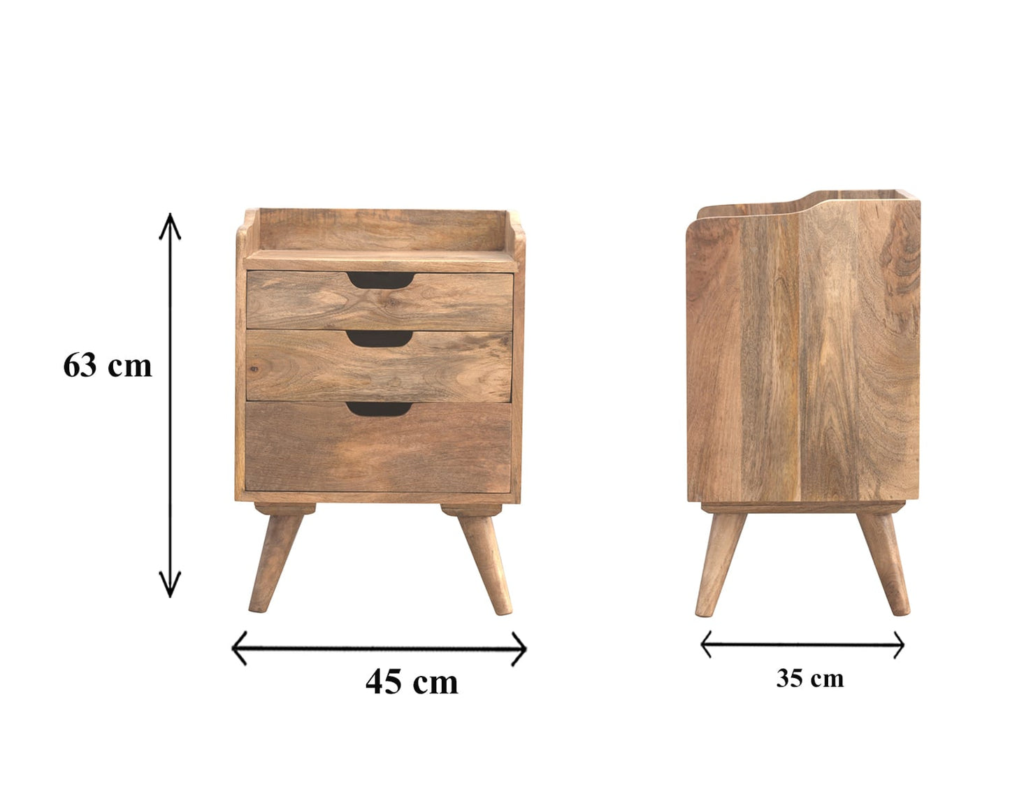 Modern gallery back mango wood bedside table