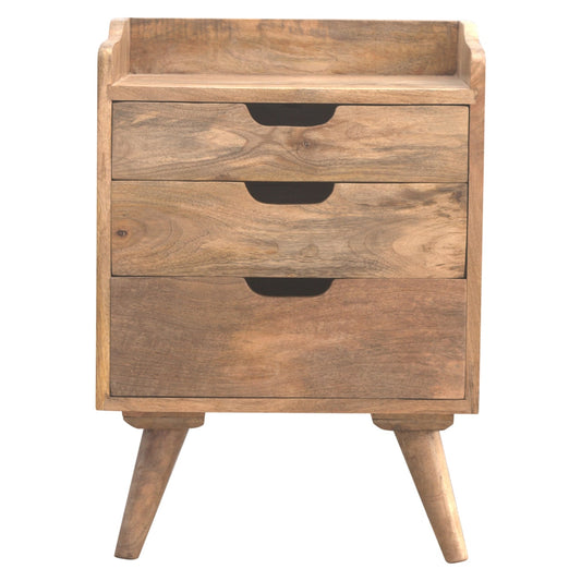 Modern gallery back mango wood bedside table