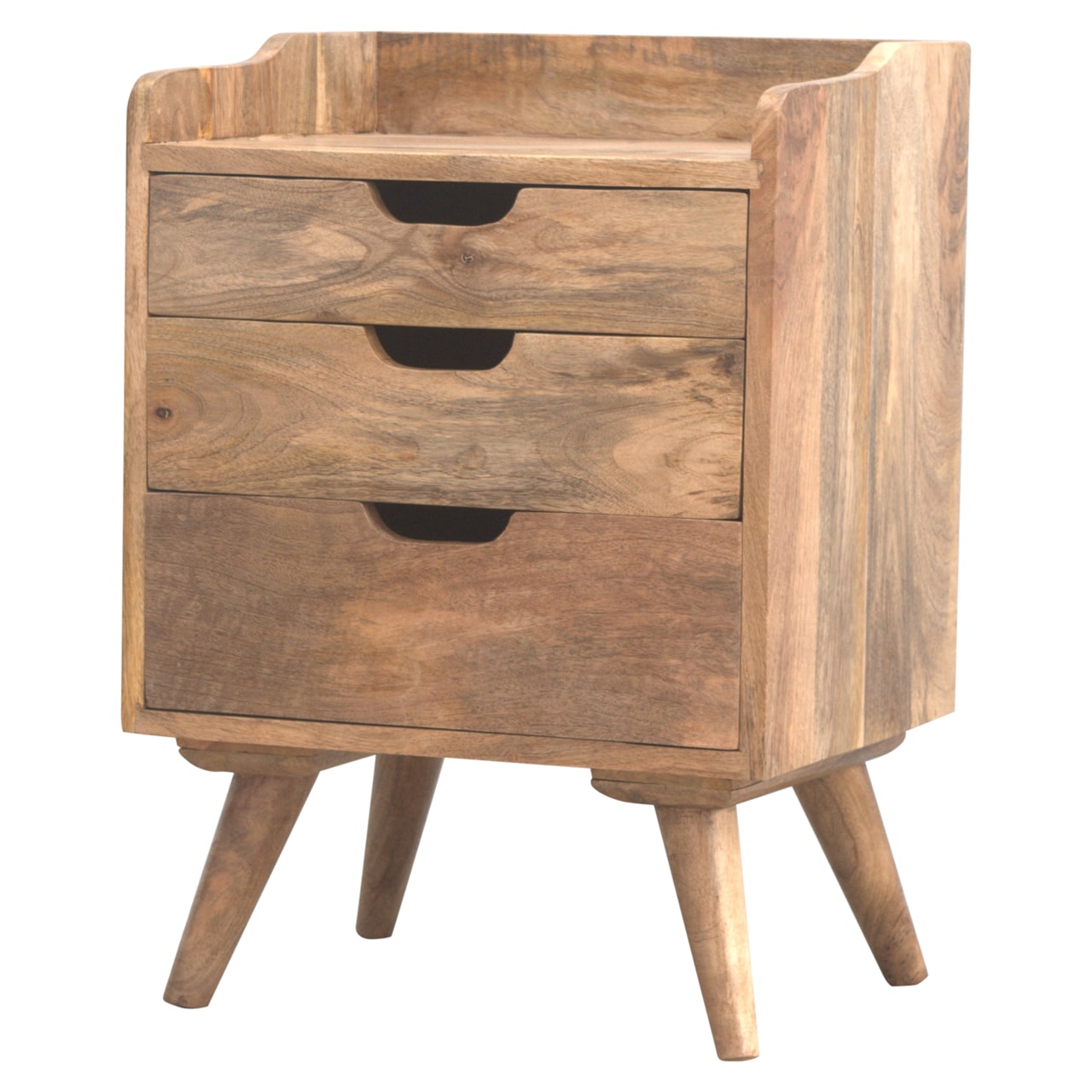 Modern gallery back mango wood bedside table