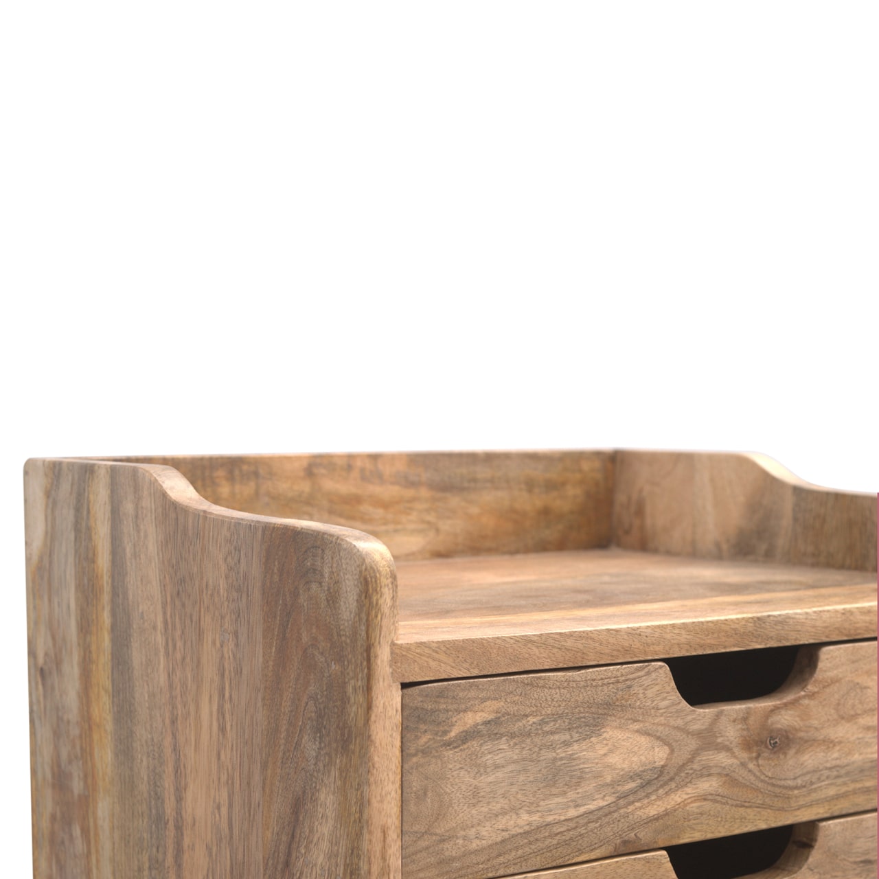 Modern gallery back mango wood bedside table