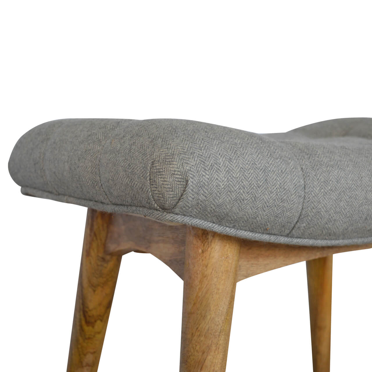 Grey tweed curved bench mango wood