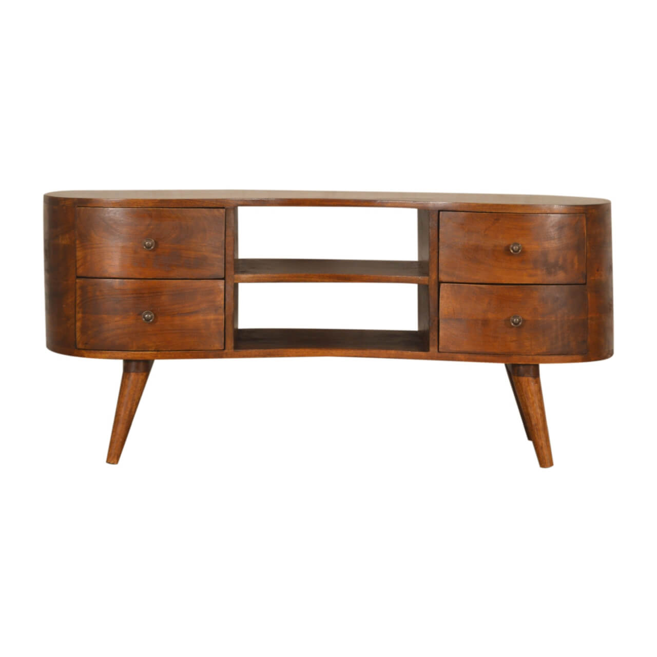 Chestnut finish mango wood tv unit