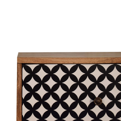 Diamond Screen Printed Bedside Table, Mango Wood