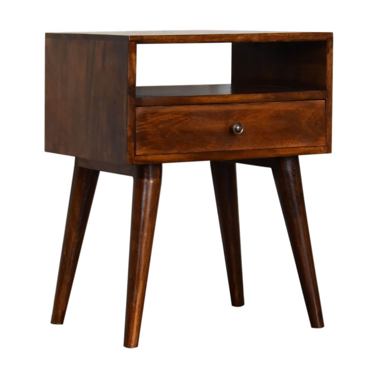 Mango Wood Chestnut Finish 1 shelf 1 drawer bedside table