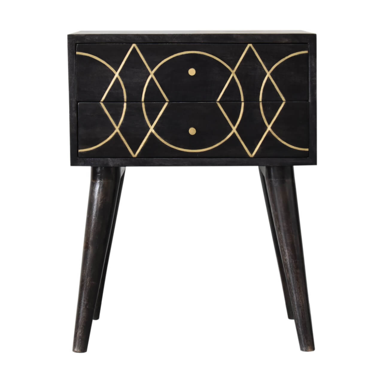 Brass inlay bedside table ash black