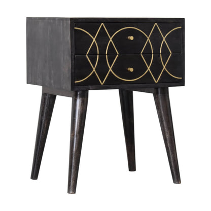 Brass inlay bedside table ash black