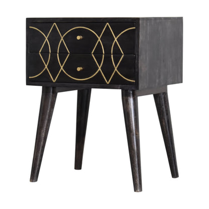 Brass inlay bedside table ash black