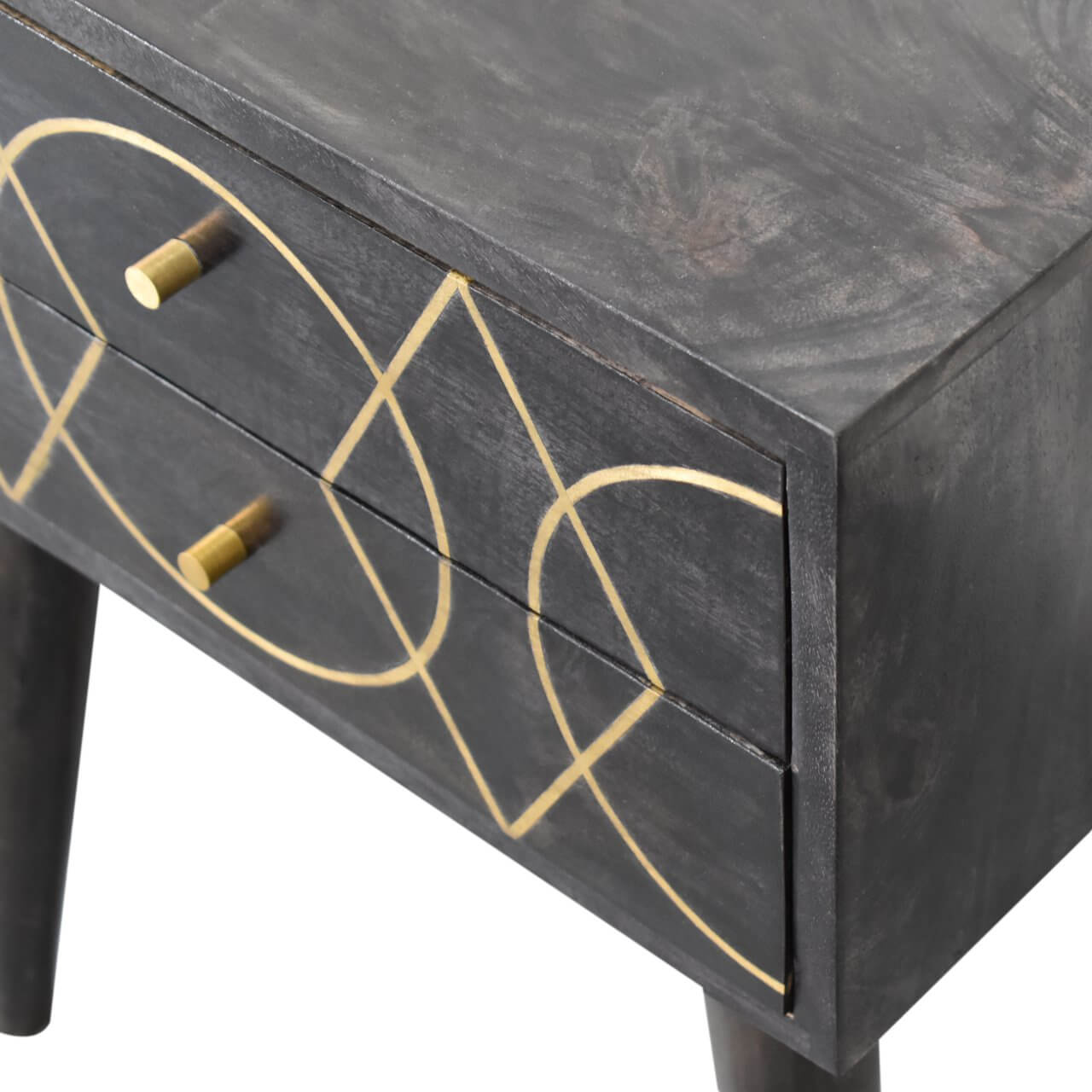 Brass inlay bedside table ash black