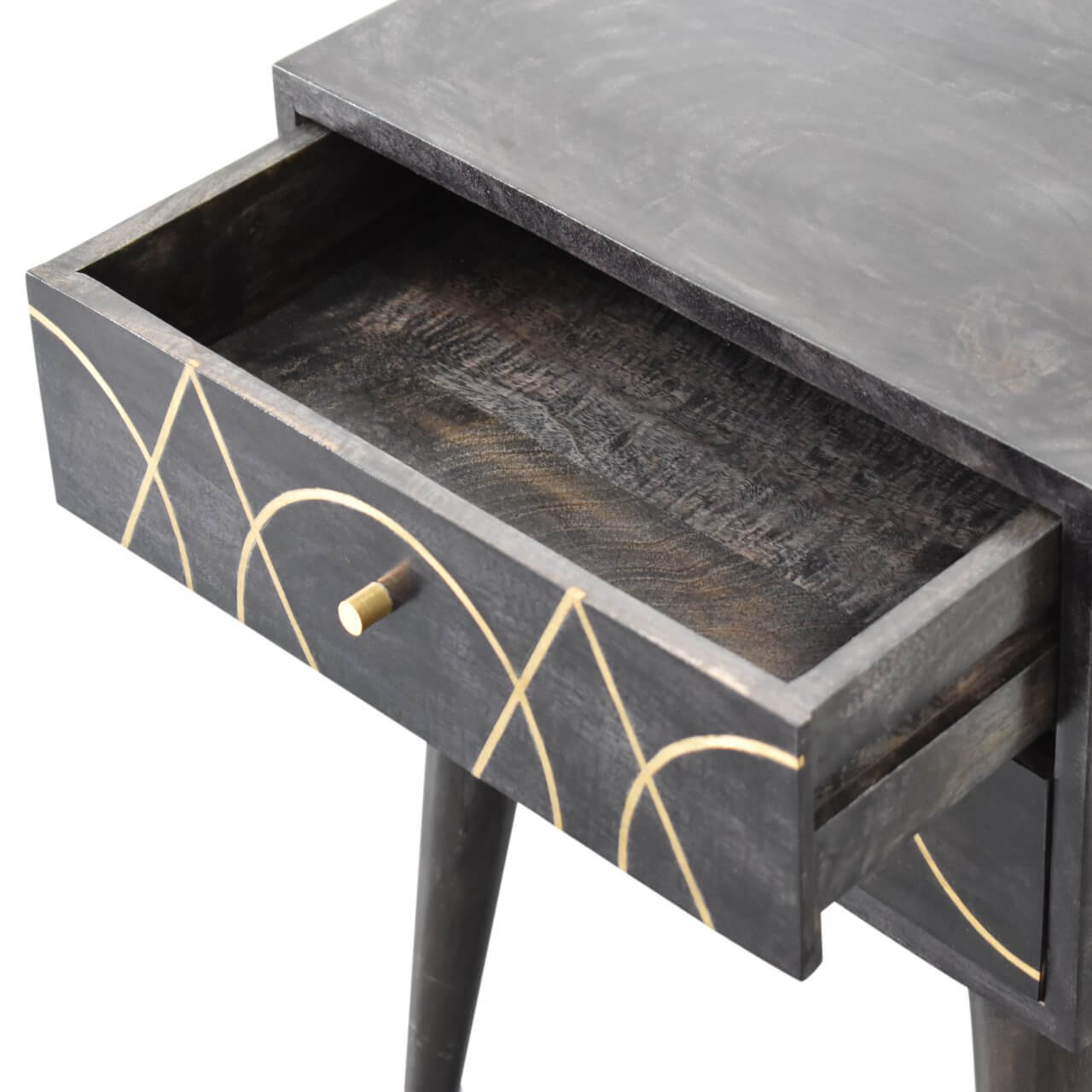 Brass inlay bedside table ash black