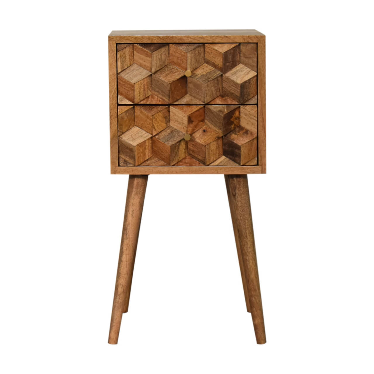 Cube carved mango wood bedside table