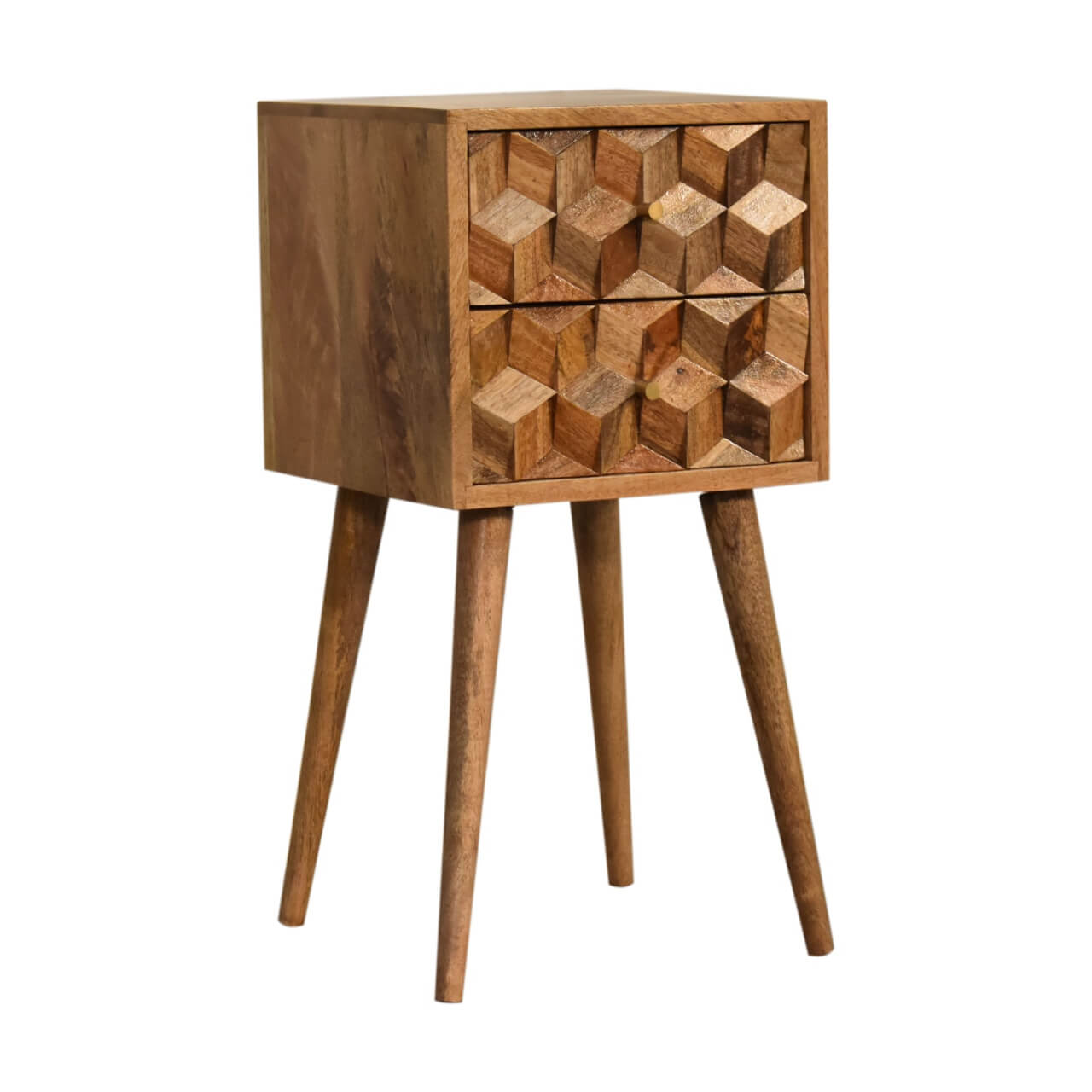 Cube carved mango wood bedside table