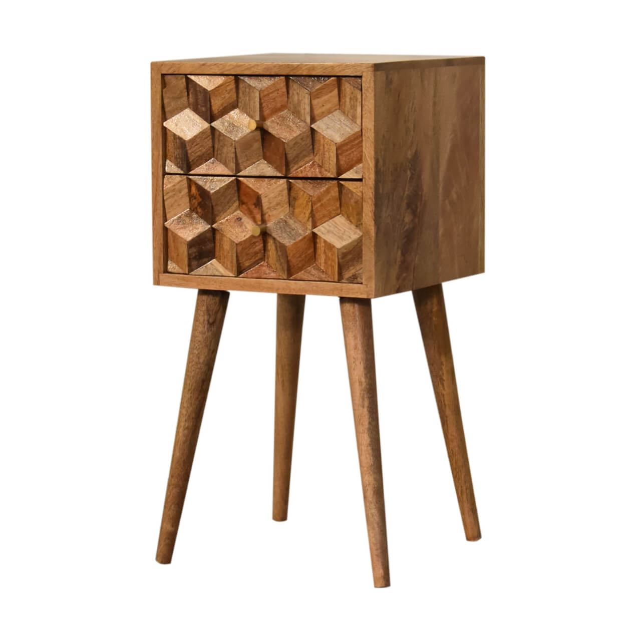 Cube carved mango wood bedside table