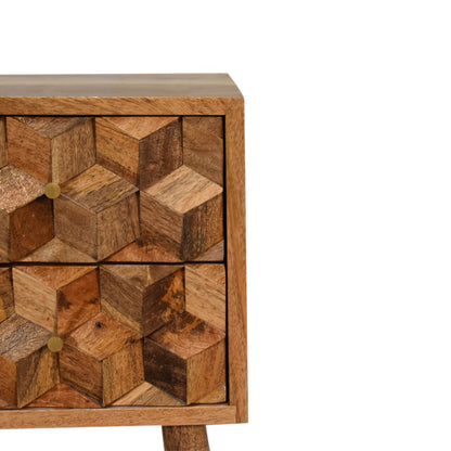 Cube carved mango wood bedside table