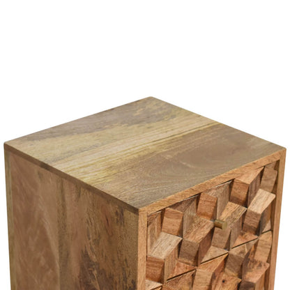 Cube carved mango wood bedside table