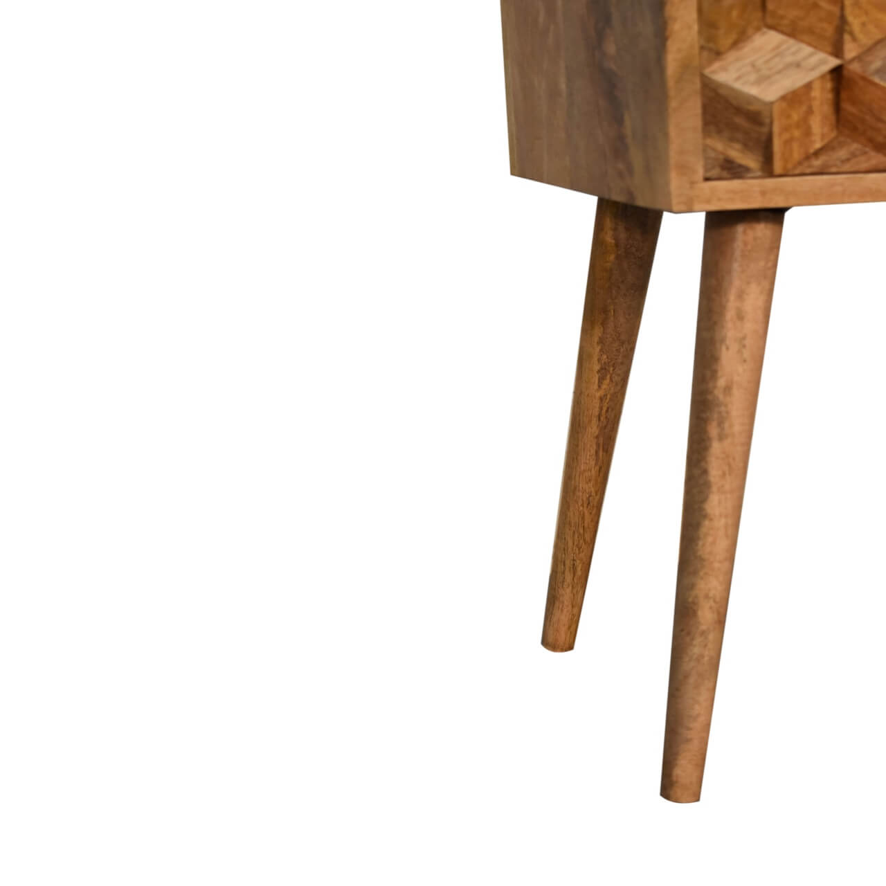 Cube carved mango wood bedside table