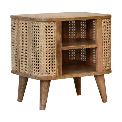 Rattan mango wood open bedside table