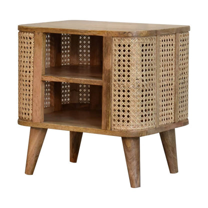 Rattan mango wood open bedside table