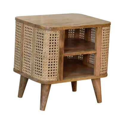 Rattan mango wood open bedside table