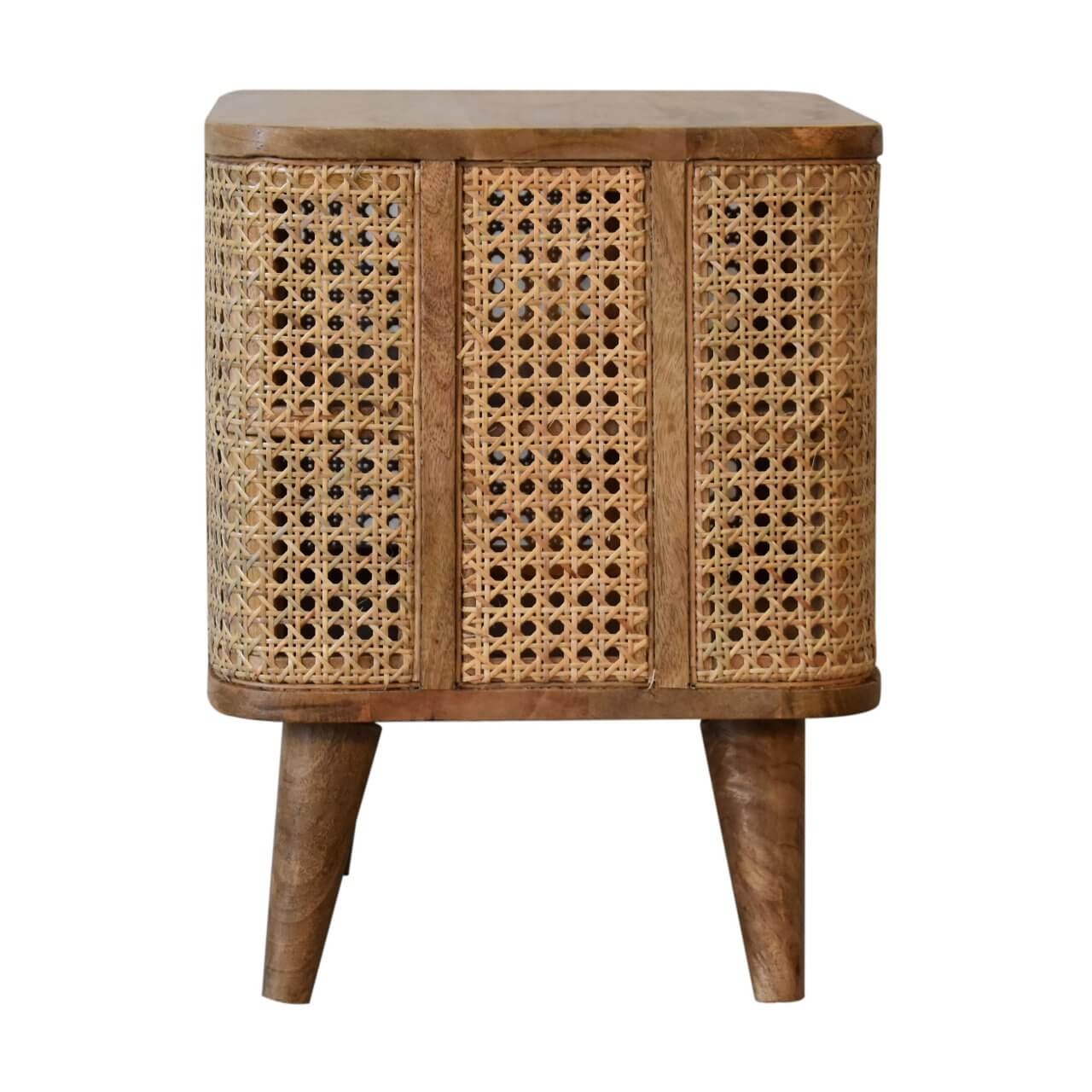 Rattan mango wood open bedside table