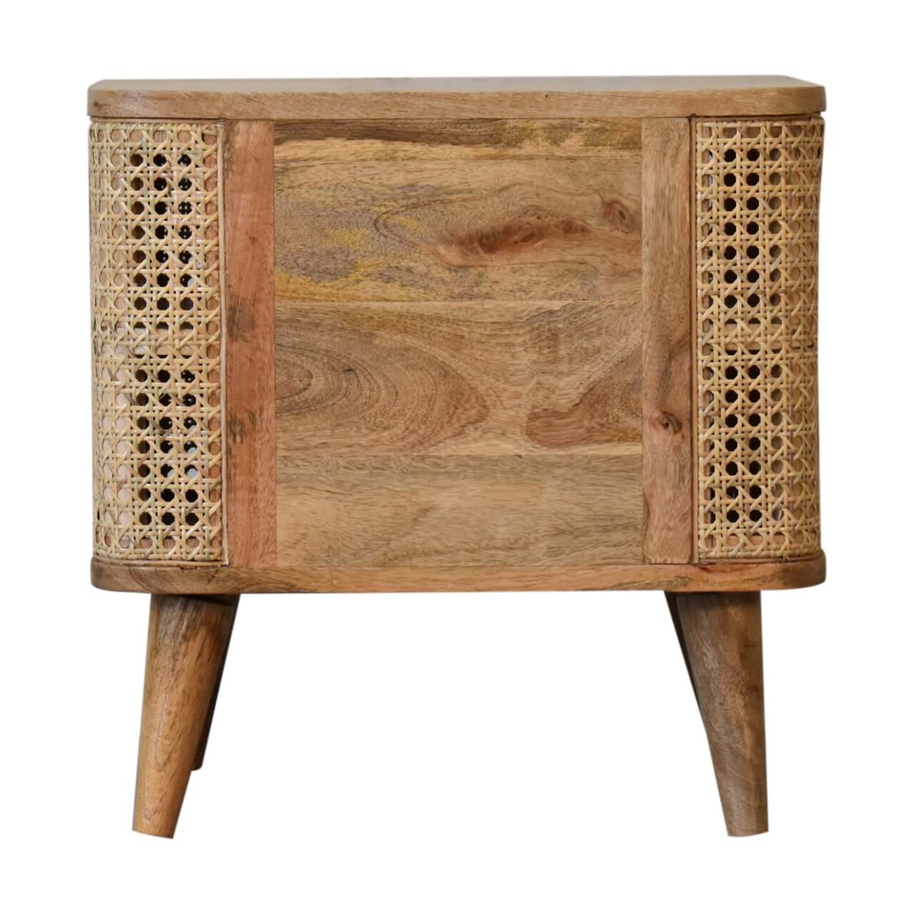 Rattan mango wood open bedside table