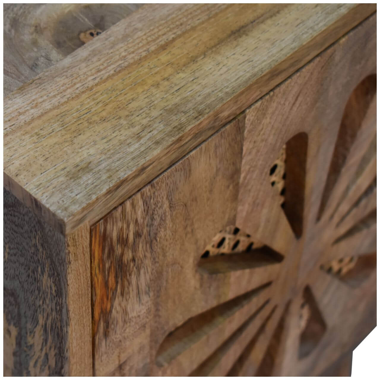 Mango wood bedside table carved fronts