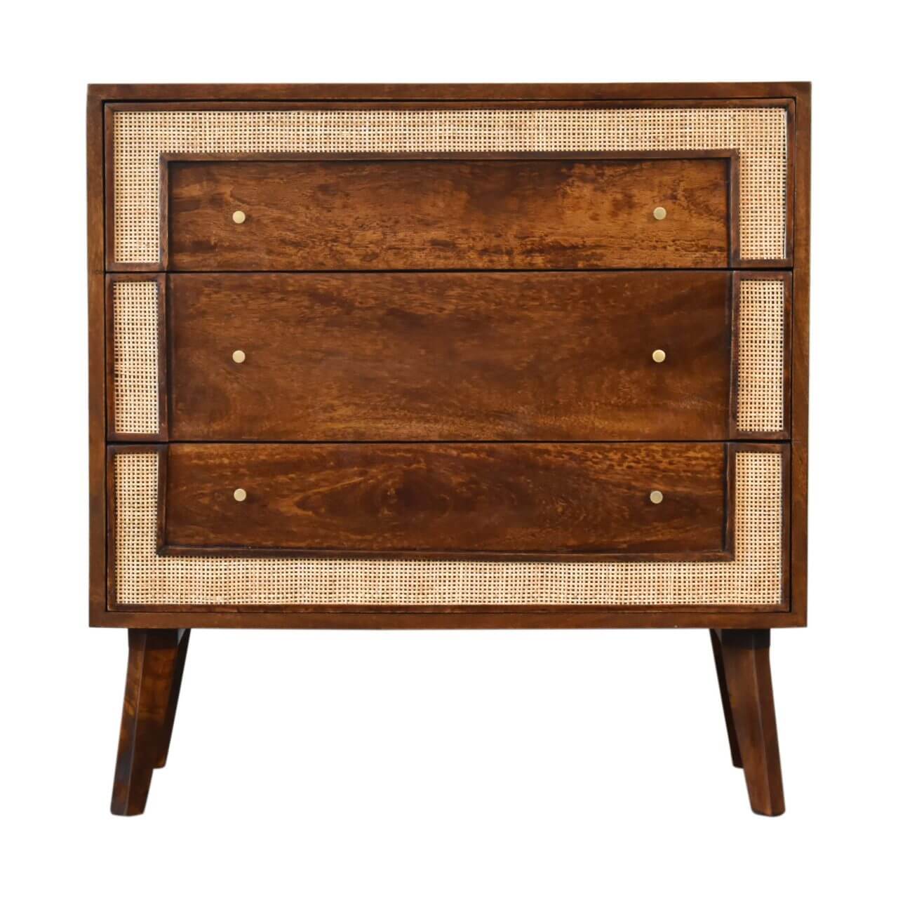 3 drawer chest mango wood and rattan chestnut finish