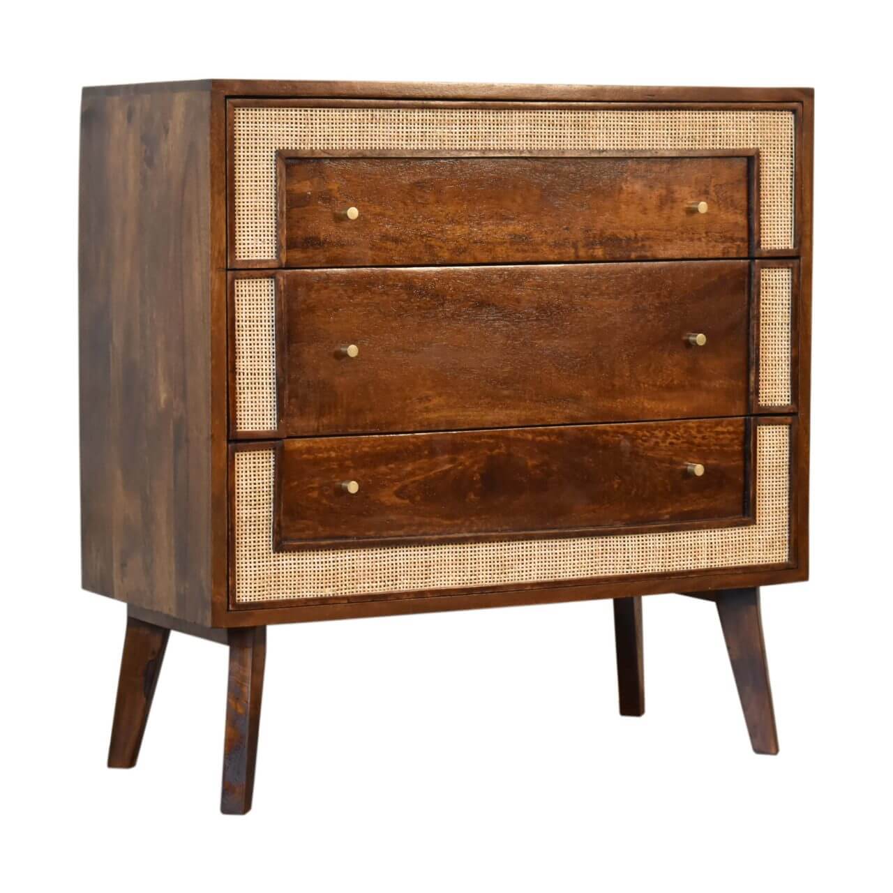 3 drawer chest mango wood and rattan chestnut finish