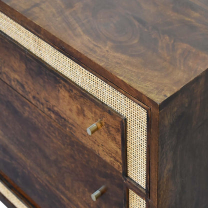 3 drawer chest mango wood and rattan chestnut finish