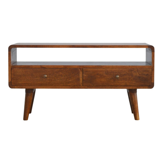 TV unit made from mango wood in chestnut finish