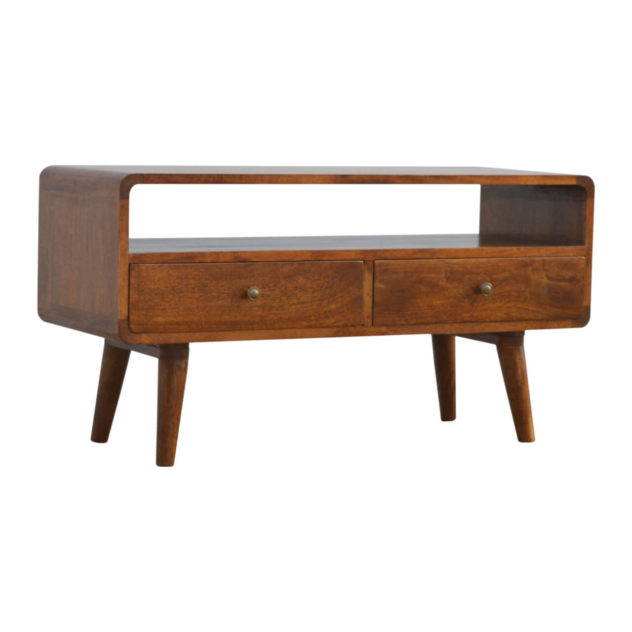 TV unit made from mango wood in chestnut finish