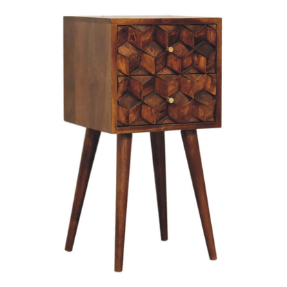 Narrow Cube Carved Bedside, Chestnut