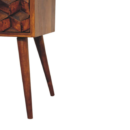 Narrow Cube Carved Bedside, Chestnut